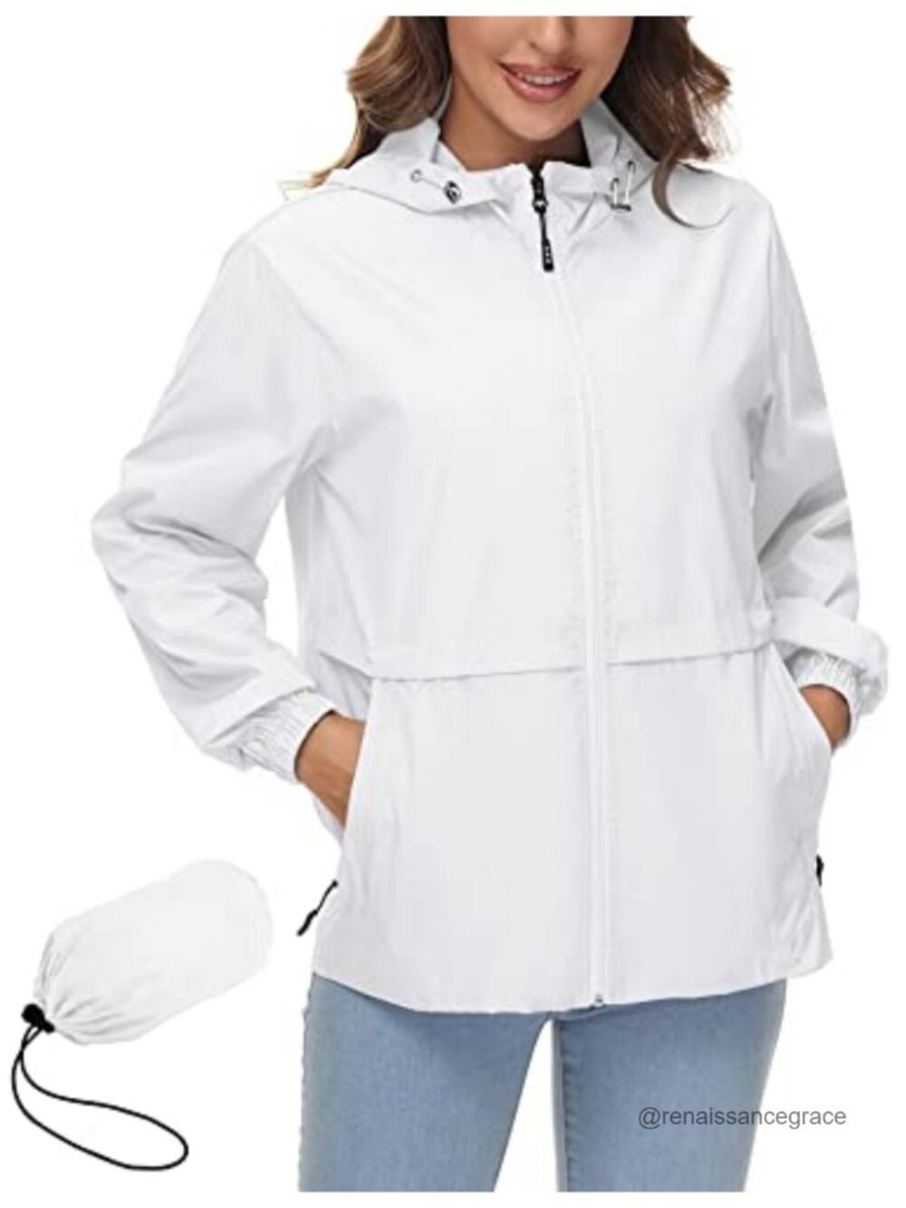 Waterproof Packable Hooded Rain Jacket Lightweight Windbreaker Anorak
